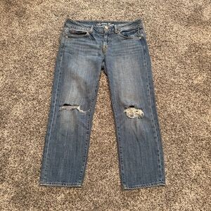 American Eagle Outfitters Blue Straight-Leg Distressed Jeans